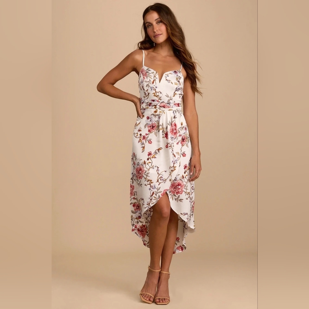 Lulus My Favorite Day Ivory Floral Print Tulip Dress